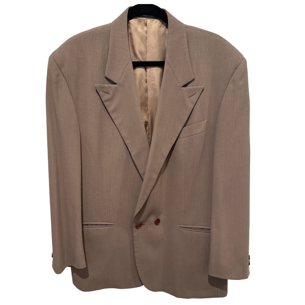 VINTAGE Missoni Uomo Mens Tan‎ Wool Blend Double Breasted Blazer Jacket Size 52
